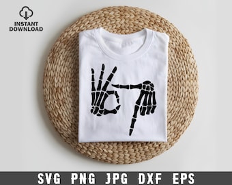 Six Seven Meme Skeleton Hands SVG, Funny Spooky T-Shirt Design (Digital Download)