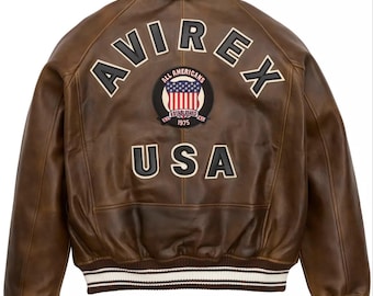 Chaqueta bomber de cuero Avirex: abrigo militar de aviador vintage para hombre