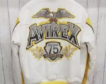Vintage Avirex Leather Bomber Jacket: Yellow 75 Kings Aviator Coat
