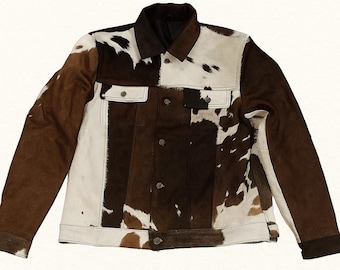Men’s Western Style Cowhide Leather Jacket – Real Hair-On Pony Skin – Handmade Rodeo Cowboy Biker Trucker Jacket – Gift for Him – Genuine