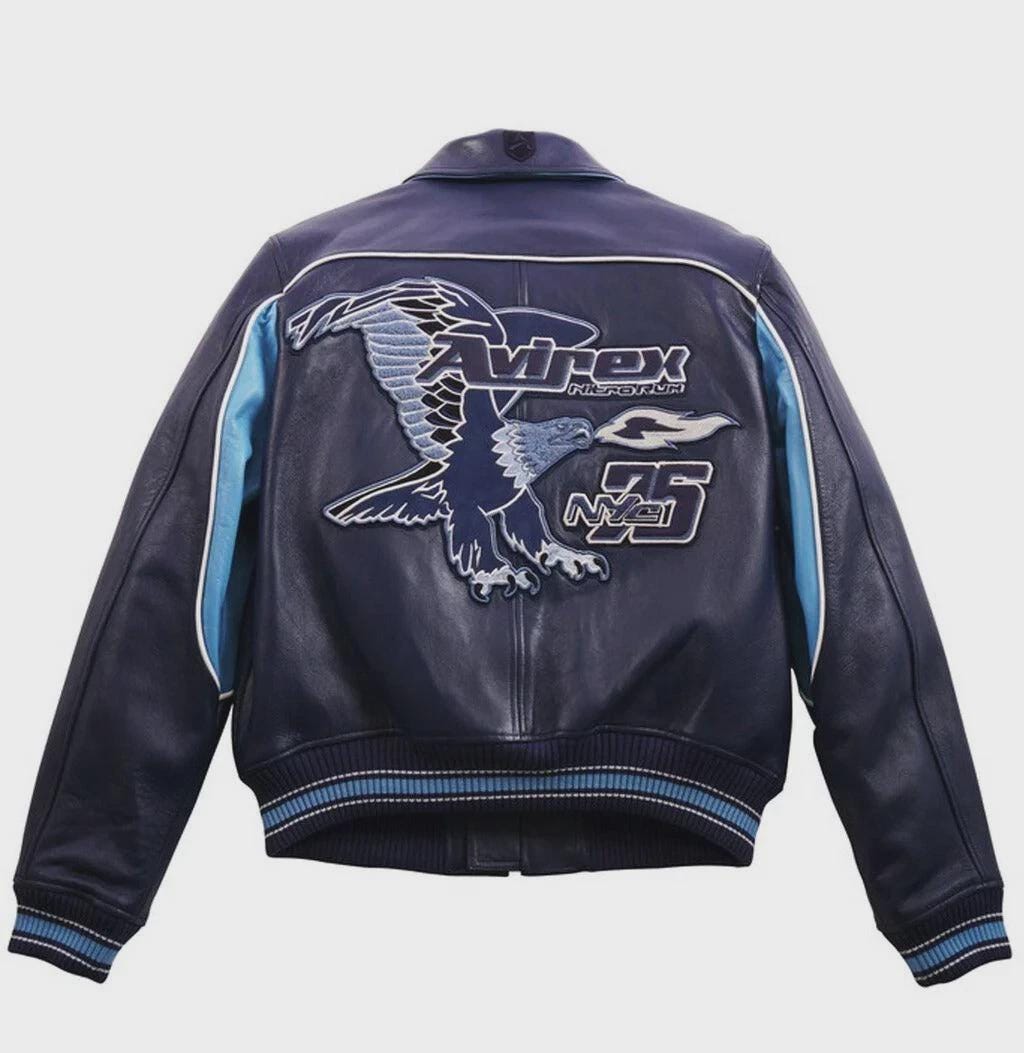 Avirex Leather Bomber Jacket: Men's Nitro Run NYC '75 Eagle Patch