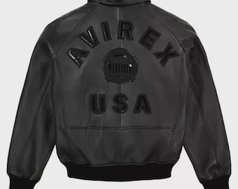 Herren Avirex USA Schwarze Leder Bomberjacke - Echte Vintage Fliegerjacke
