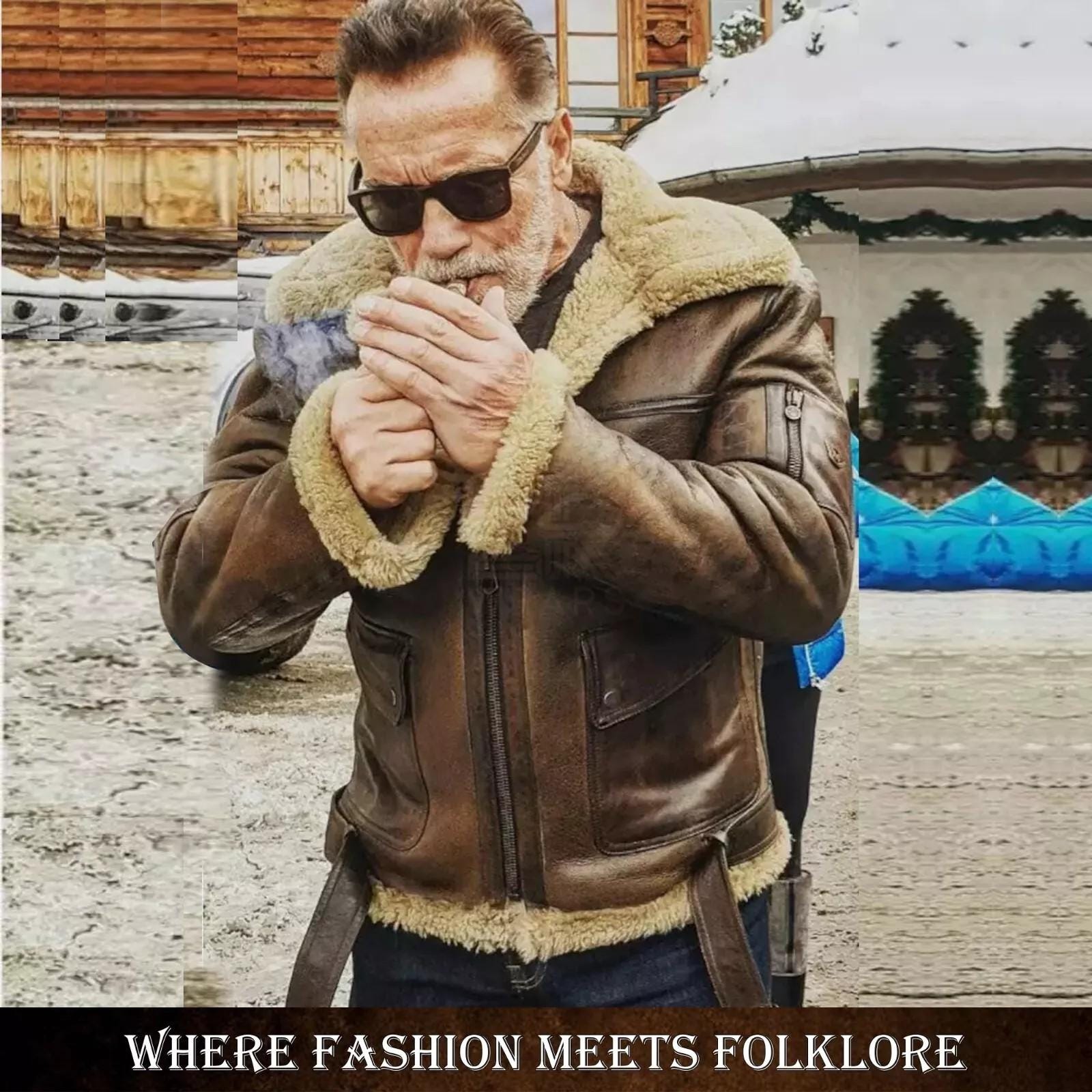 Veste Moto En Cuir Marron Taille 3XL Pour Homme - Style Biker - Cuir Véritable - Fourrure Synthétique