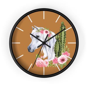 Wall Clock Southwest Style White Horse
