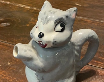 Squirrel Teapot Hand Painted Tea Pot Vintage Gray Squirrel