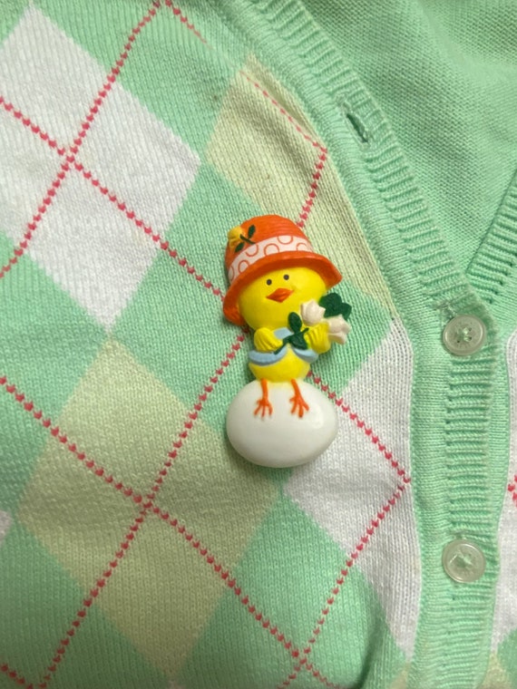 Vintage Hallmark Yellow Chick in Orange Easter Bon