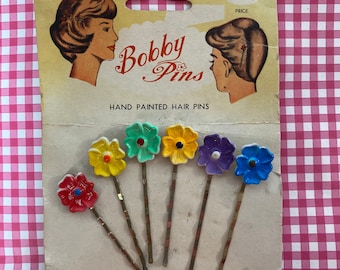 Multi Colored Poppy Hair Pins Vintage  Bobby Pins