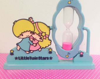 Vintage Sanrio Little Twin Stars Hourglass 1976 Kiki Lala Blue Hour Glass with Pink Sand