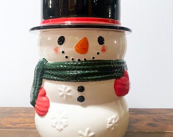 Yankee Candle Large Holiday Snowman Family Collection Snowman Cookie Jar/Jar Candle Holder