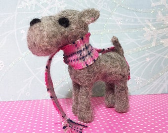 Scottie Dog Felted Ornament Figurine Gray Scottish Terrier with Scarf