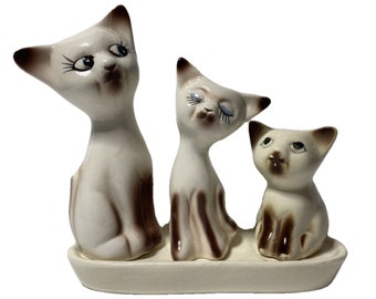 Cat Family Condiment Trio with Tray Vintage Kitchen Display Items Kitties