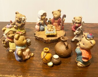 Teddy Bear Nativity Figurines SET Vintage Christmas Bear Nativity Set