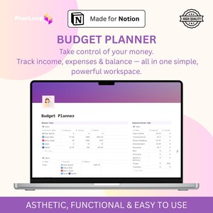 Notion Budget Planner Template | Track Income, Expenses, and Savings | Digital Finance Tracker Dashboard