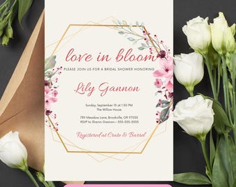 Love in Bloom Bridal Shower Invitation: Floral Canva Template (Digital Invite)