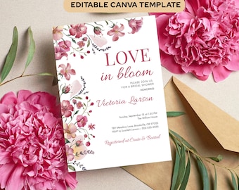 Floral Bridal Shower Invitation: Love in Bloom, Editable Canva Template (Digital Invite)