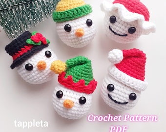 Christmas baubles with hats crochet pattern, Santa Claus bauble ornament, Snowman hat bauble pattern, Christmas tree ornament, Party favors