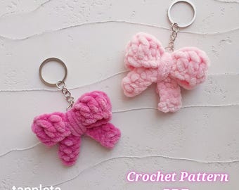 Bow keychain crochet pattern, Plush bow bag charm, Easy crochet beginner pattern, Girly accessories handmade, Coquette charm gift idea DIY