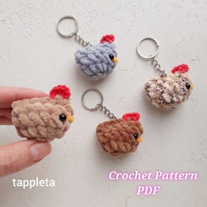 Mini chicken keychain crochet pattern, Plushie hen, Chicken lover gift, Purse charm crochet, Kids pocket toys, tiny chicken ornament, favors