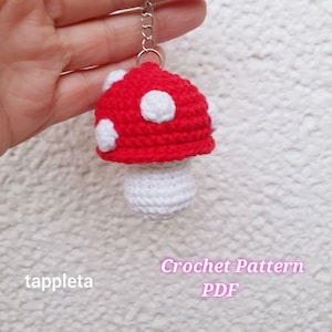 Mushroom keychain crochet pattern, Fall decor red mushroom, Bag charm pattern, Amigurumi garland crochet, Cottadgecore decor, Party favors
