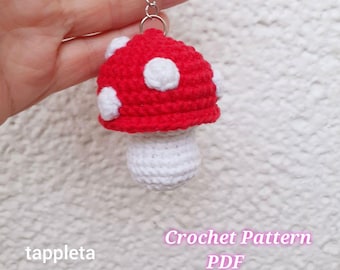 Mushroom keychain crochet pattern, Fall decor red mushroom, Bag charm pattern, Amigurumi garland crochet, Cottadgecore decor, Party favors