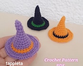 Mini witch hat crochet pattern, Halloween mini hat, Tiny hat amigurimi doll, Halloween ornament decor, Crochet keychain pattern, Party favor