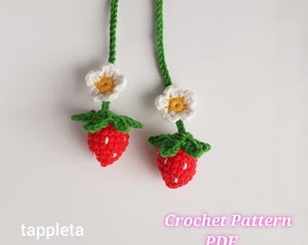 Hangend haakpatroon aardbei auto, achteruitkijkspiegel bedel aardbei met bloem, gehaakte auto-accessoires gehaakt decor Strawberry vibe