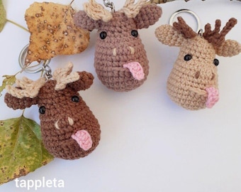 Moose keychains crochet, Moose meme small gift handmade, Tiny plush Elk bag charm Moose car hanger, Funny gift Father day Christmas keepsake