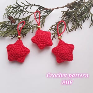 Crochet Christmas star ornament pattern pdf, Christmas tree decorations, Holiday decor red star, Amigurumi star easy crochet home decor