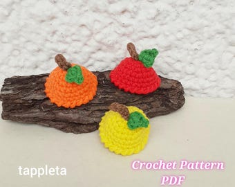 fruit hats mini crochet pattern, mini pumpkin hat, tiny smiski hat crochet pattern pdf, small hat for amigurimi doll, crochet hats for dolls