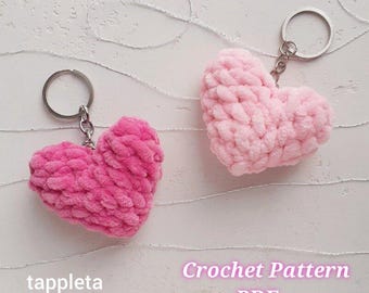 Gehaakt hartpatroon, sleutelhanger valentijnshart, amigurumi plushie hart klein Galentine dag decor Girly accessoire Zacht hart cadeau handgemaakt