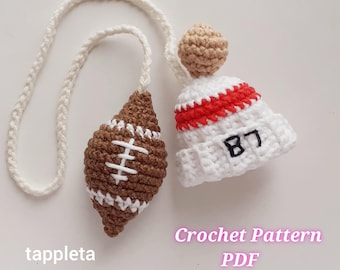 Football fan charm keychain crochet pattern, Rear view mirror car hanger for swiftie, Red striped beanie hat 87, Taylor Travis love fan gift