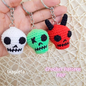 Skull Trio crochet pattern, Skull keychain, Zombie skull Devil skull, Halloween crochet pattern skull, Halloween keychains pattern amigurumi