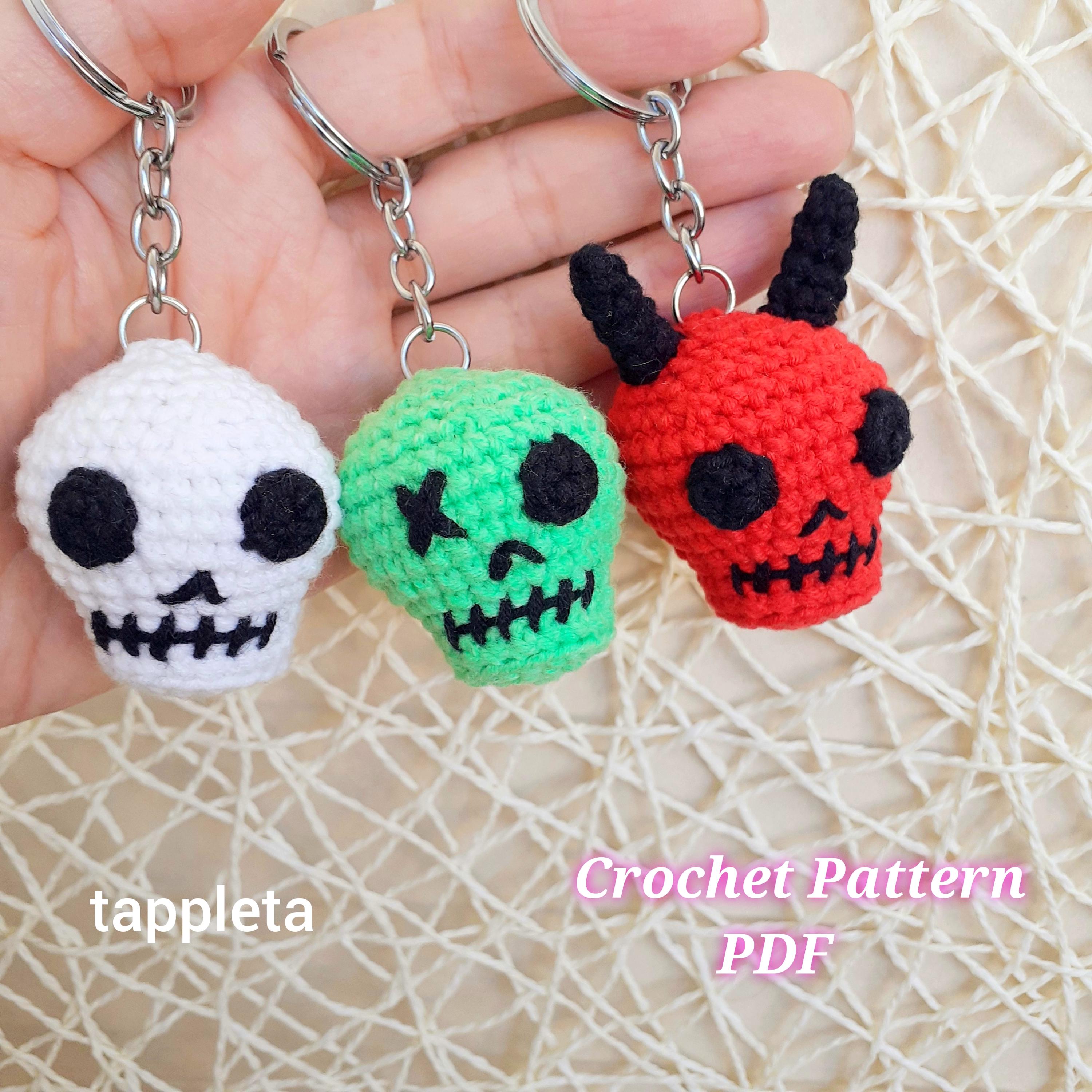 Skull Trio Crochet Pattern, Skull Keychain, Zombie Skull Devil