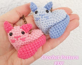 Gehaakt hart kat sleutelhangerpatroon, kleine kat tas charme, Valentijnsdag kattenpatroon, Valentijnsdag haakpatroon, kattenliefhebber cadeau, feestartikelen