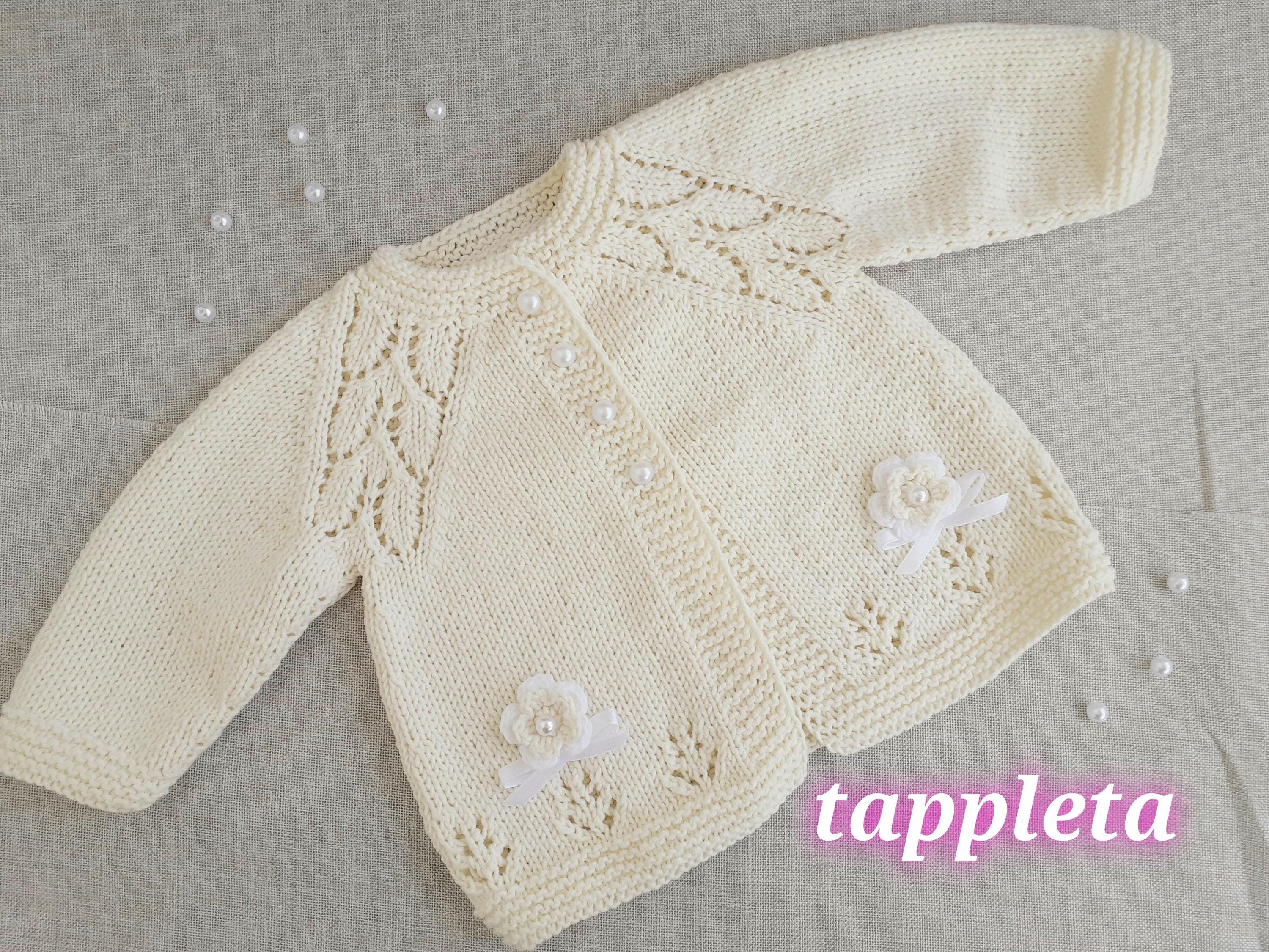 ivory cardigan baby girl, hand knitted baptism sweater for girls, christening cardigan white, baby sweater white, pink cardigan with flowers