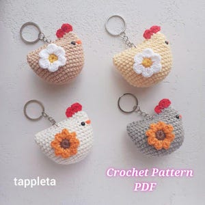 Chicken with flowers keychain crochet pattern, Flower chicken Easter crochet gift, Mother day keychains, Chicken lover gift, Girly accessory, Mabel chicken keychain, Easter crochet pattern, Easter day favor class, teacher appreciation, Summer chicken, mini daisy crochet, small handmade gift, bag charm, gift for grandmother, school party favor, teacher appreciation, gift for friends, mother day gift, small party favor handmade, chicken ornament, beginner friendly pattern, easy crochet gift idea