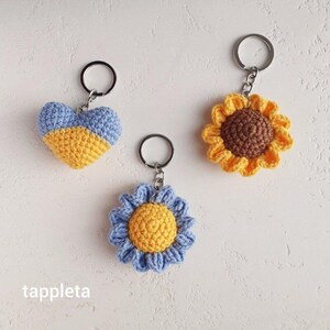 Stand with Ukraine, Blue and Yellow heart keychain, Ukraine patriotic car hanger, sunflower bag charm crochet, handmade accessory gifts, support Ukraine keychains, sunflower keychain, crochet heart keychain, birth flower gift, small gift for friends, handmade accessory, car hanger, seller ukraine, ukrainian party favors