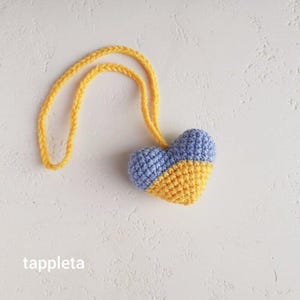 Stand with Ukraine, Blue and Yellow heart keychain, Ukraine patriotic car hanger, sunflower bag charm crochet, handmade accessory gifts, support Ukraine keychains, sunflower keychain, crochet heart keychain, birth flower gift, small gift for friends, handmade accessory, car hanger, seller ukraine, ukrainian party favors