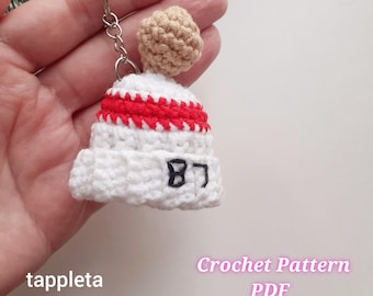 Red striped mini Beanie crochet pattern, Crochet hat keychain for swiftie, Chiefs beanie hat 87 mini, Taylor inspired hat keychain crochet