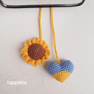 Stand with Ukraine, Blue and Yellow heart keychain, Ukraine patriotic car hanger, sunflower bag charm crochet, handmade accessory gifts, support Ukraine keychains, sunflower keychain, crochet heart keychain, birth flower gift, small gift for friends, handmade accessory, car hanger, seller ukraine, ukrainian party favors
