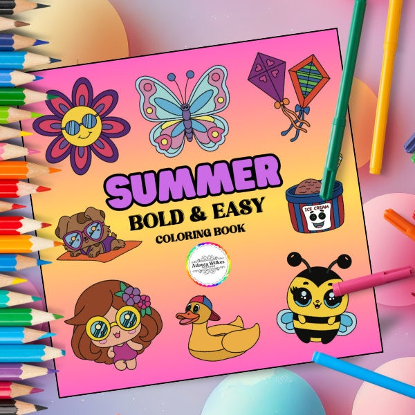 Summer Bold and Easy Digital Download Coloring Book 51 Beautiful Coloring Pages by Atlanta Wilkes Illustration