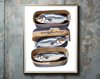 Retro Sardines Print: Whimsical Kitchen Wall Art (Digital Download)