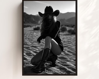 Cowgirl Desert Print: Western Black and White Photography (Digital Download)