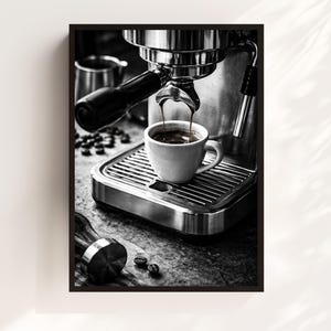 Monokrom espressomaskin väggkonst, italiensk kafferitualtryck (digital nedladdning)