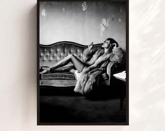 Vintage Glamour Woman Portrait, Black and White Fashion Photography (Digital Download)