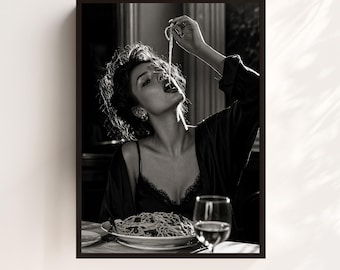 Italian Pasta Photography Print, Black and White Dining Room Art (Digital Download)