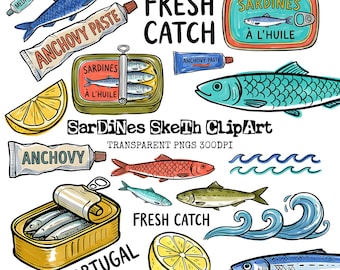 Dibujo de sardinas (imágenes prediseñadas de arte pop retro)