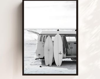 Surf Van Life Poster: Black and White Coastal Photography (Digital Download)