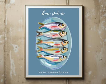 Sardines Kitchen Print: Mediterranean Food Illustration (Digital Download)