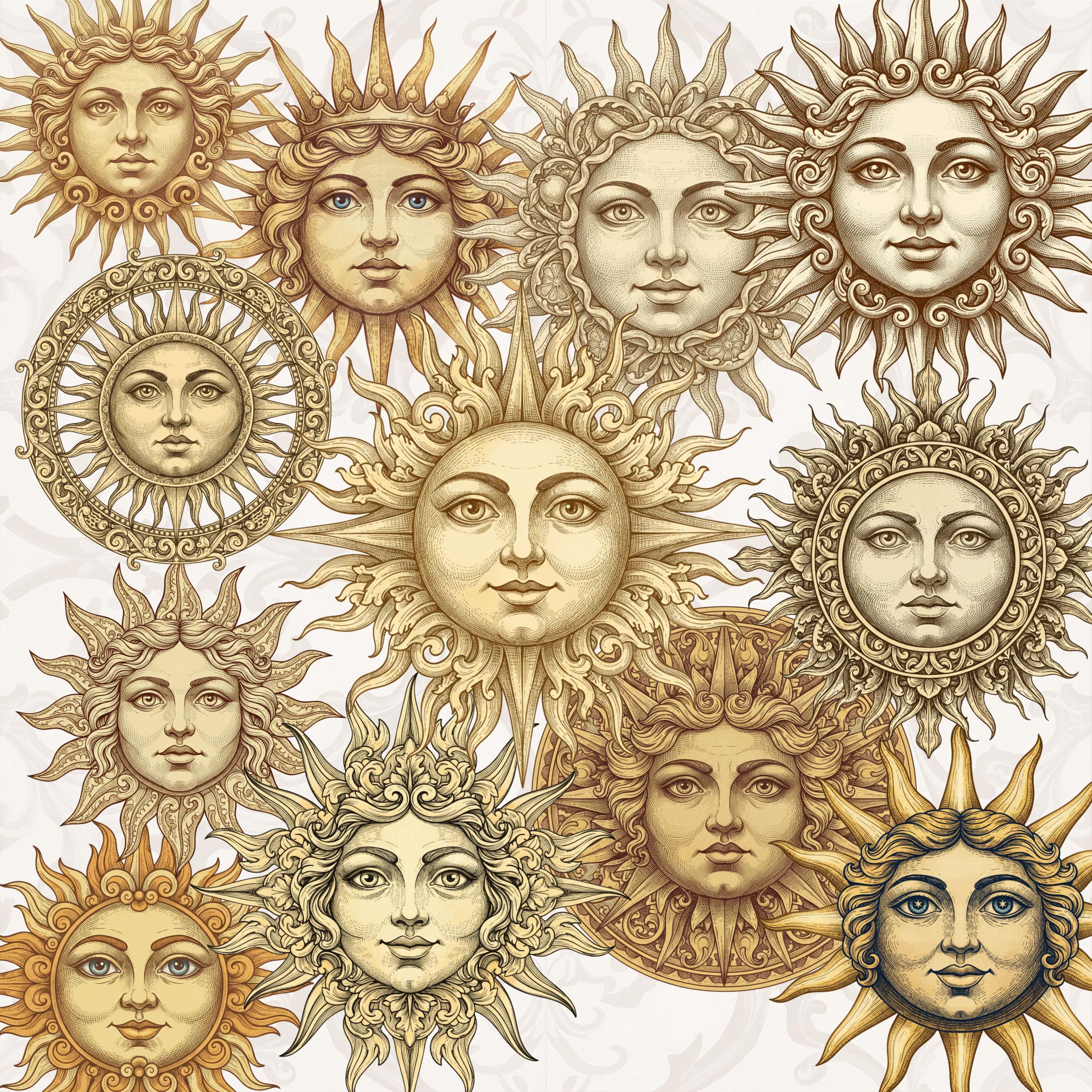 Sun Rennaisance Renaissance Sun Face Clipart, Antique Engraved PNG Set (300 DPI) - Etsy